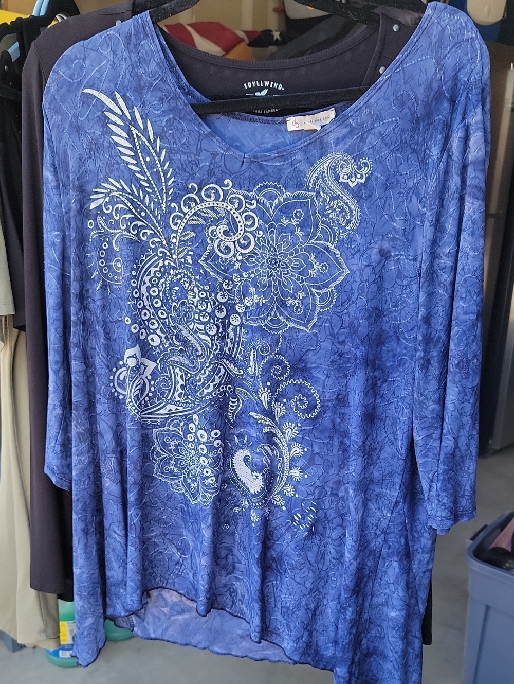 Dress Barn Blue Floral Paisley Scoop-Neck Tunic